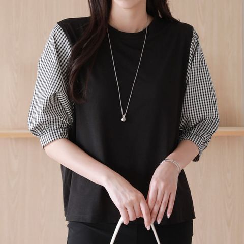 [르베리나] 레게 코지 무드 여리핏 배색 퍼프 반팔 티셔츠