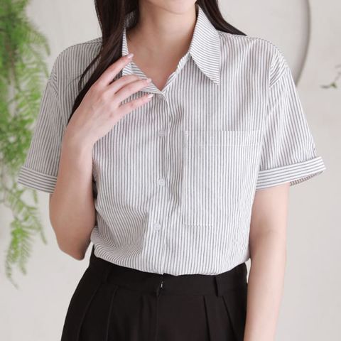 [르베리나] 포비 심플 클래식 스트라이프 카라 셔츠