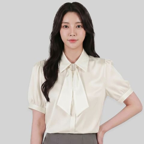[르베리나] [∼88까지] 페니 우아 여리핏 타이넥 탑 반팔 블라우스