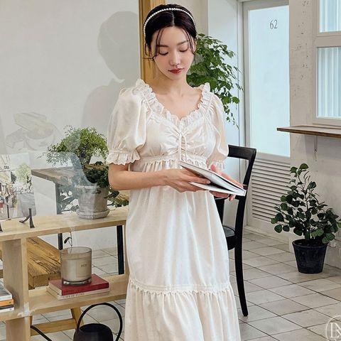 바풀 LL33521-014 여성잠옷 무광샤틴 원피스 홈드레스 반팔 잠옷