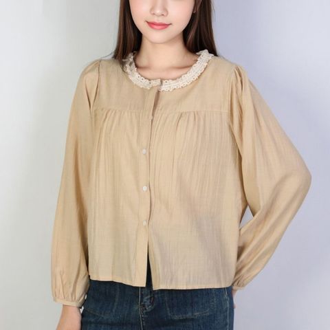 [르베리나] 레이스 카라 버튼 블라우스