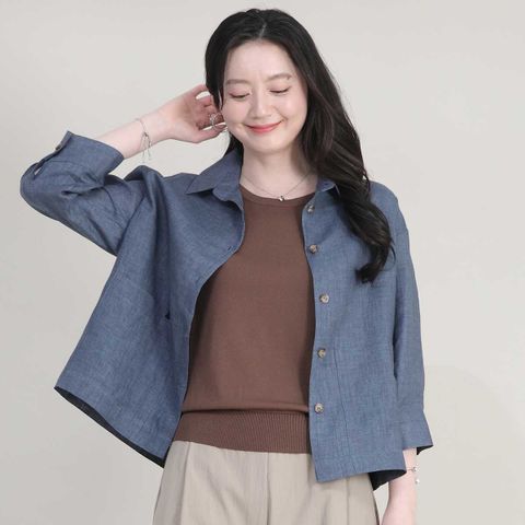 애비뉴투지 엄마옷 린넨 셔츠 카라 여성 여름 얇은 루즈핏 아우터 칠부 셔츠형 자켓 J05625