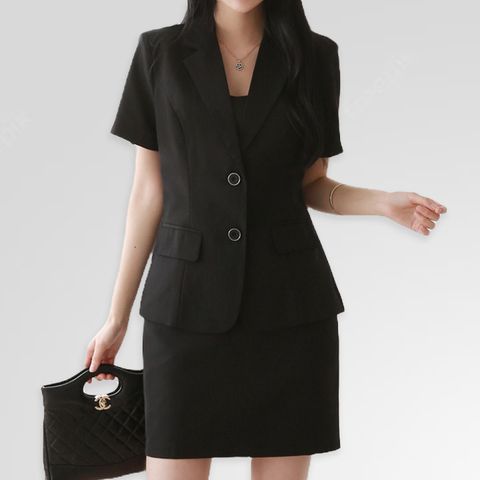 [르베리나] [자켓+스커트set]제힐 투 버튼 반팔 정장세트