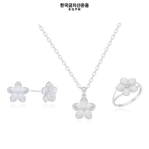 [한국금자산운용] 실버 플라워 시그니처 세트(목걸이+반지+귀걸이) + (방송) 999 실버 행운 말 지폐