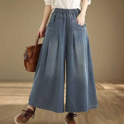 [퀸이즈] [∼77까지]로셀 밴딩 핀턱 와이드 데님팬츠