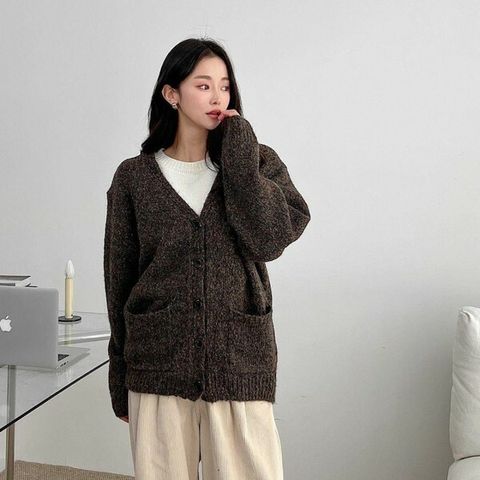 [하프클럽/다잇템]여자 V넥 보라색 빅사이즈 모헤어 가디건