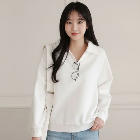 [르베리나] 아츄 러블리 소프트 베이직 오픈카라 맨투맨 티셔츠