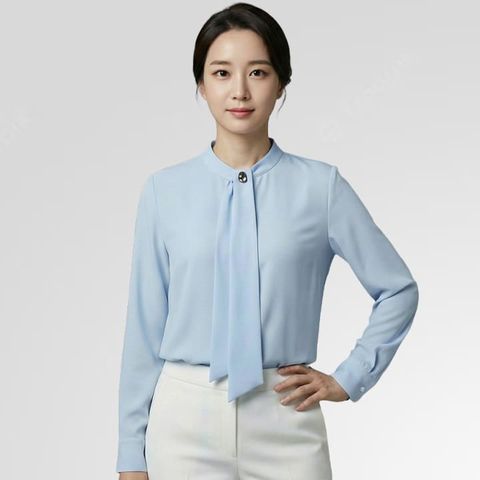 [르베리나] [∼88까지] 폰티 우아한 클래식 타이넥 베이직 블라우스