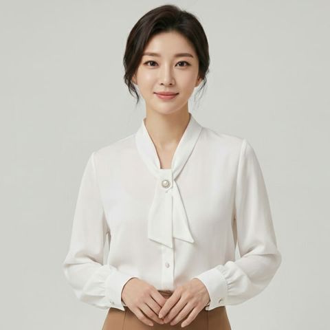 [르베리나] [∼77까지] 라제 진주 포인트 소프트 타이 블라우스