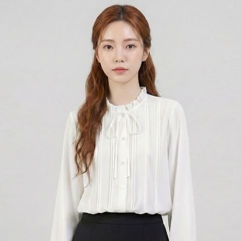 [르베리나] [∼88까지] 비크 단정 프릴넥 소프트 리본 블라우스