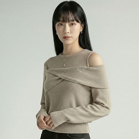 [르베리나] 레비 여리핏 언발 꼬임 오프숄더 니트 티셔츠