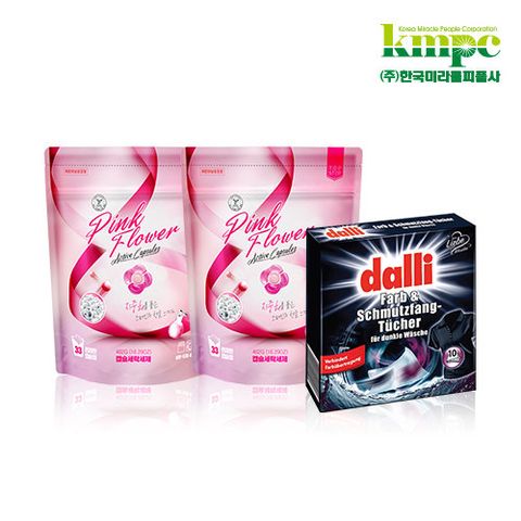 탑스텝 캡슐세제 핑크프라워 (33입x2팩+달리 검은옷 이염방지시트 10매)