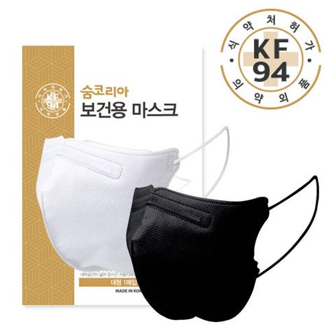[새부리형 100매] 숨코리아 보건용마스크 대형 (화이트+블랙 혼합구성)