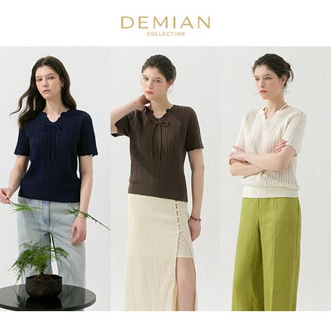 [데미안(DEMIAN)] 26SS 썸머 코튼 포인텔 에어리 펀칭 크로쉐 하프 니트 3종