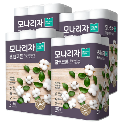 [모나리자] 홈앤코튼 화장지 30롤(3겹)X4팩 총 120롤