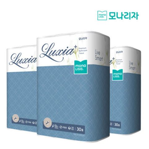 [원데이특가] 도톰한 천연펄프100%모나리자 럭시아 플러스 프리미엄 화장지 30롤x3팩(90롤)