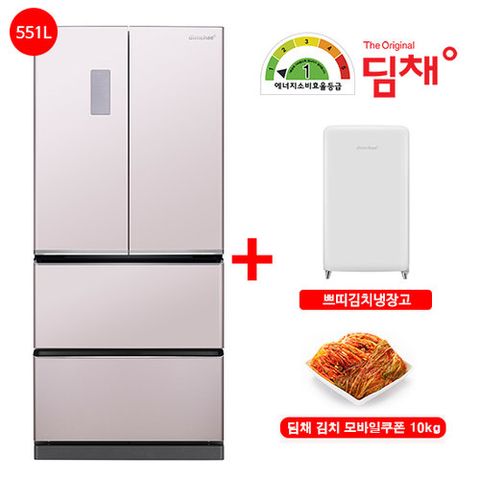 [딤채4룸][21년형 551리터 비쥬핑크실버](쁘띠김치냉장고+김치쿠폰10kg) LDQ57EHRJP