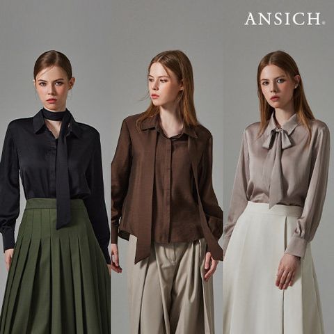 [안지크] 25FW 새틴 타이 블라우스 3종