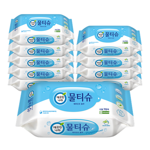 [리필형] 깨끗한나라 페퍼민트 물티슈 (70매X10팩)
