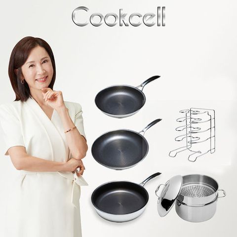 [쿡셀] 블랙큐브 IH프라이팬 특집구성(프라이팬20cm, 프라이팬28cm, 소테팬28cm)+(곰솥,찜기,뚜껑)+[별도배송사은품]프라이팬거치대