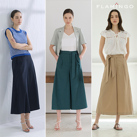 [런칭가 55,000원][후라밍고] 25SS 인견 블렌딩 앰플핏 벨티드 큐롯 팬츠 2종