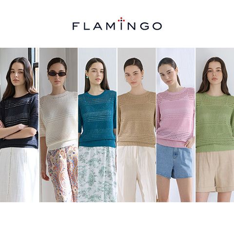 [런칭가 69,900원][후라밍고] 25SS 코튼 블렌딩 아이리스 크로쉐 니트 3종 + 탑블라우스 1종 (총 4종)