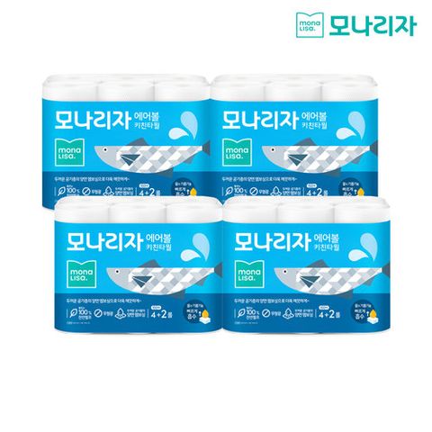 모나리자 에어볼 키친타올 150매 4+2롤 4개 총 24롤