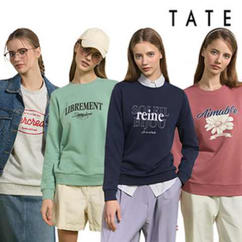 [TV쇼핑][런칭가 59,900원][TATE] 테이트 25SS 여성 리얼 에센셜 코튼 블렌딩 아트웍 스웨트셔츠 4종