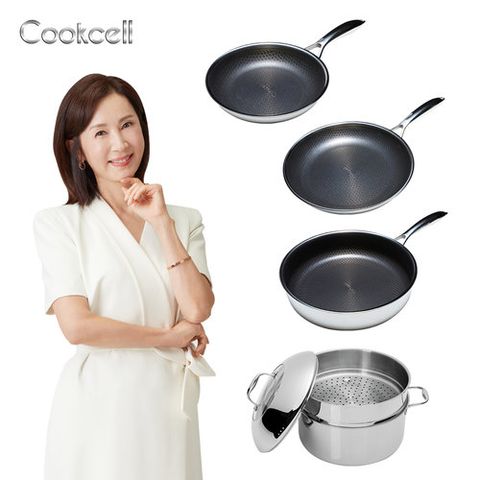 [쿡셀] 블랙큐브 IH프라이팬 특집구성(프라이팬20cm, 프라이팬28cm, 소테팬28cm)+(곰솥,찜기,뚜껑)
