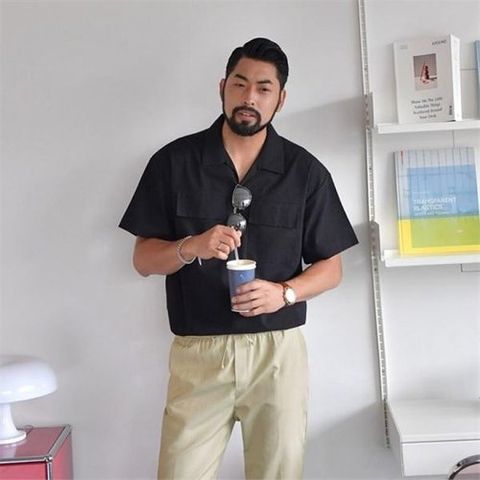 [게리오]린넨 오픈카라 투포켓 반팔 티셔츠