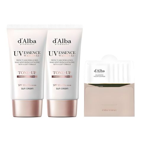 달바 워터풀 톤업 선크림 SPF 50+ PA++++ 50ml x 2p + 밸런싱 비건 젤 클렌저 15ml 세트, 1개