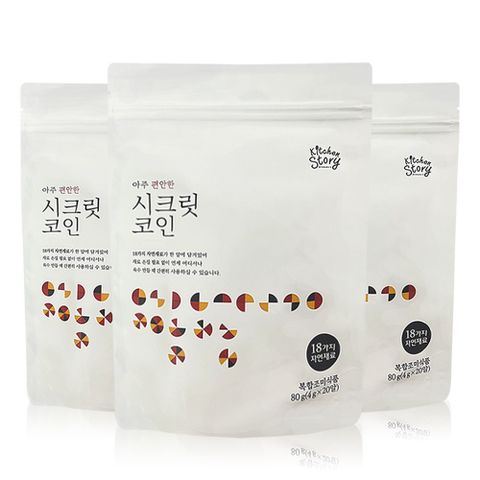빅마마 시크릿코인 20알X3팩 (총60알) + 미니멘토스증정 더편한 육수명장 자연한알 천연 조미료 고체육수 백년육수 캠핑육수 여행육수, 80g, 3개