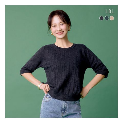 [LBL] (런칭가89 900원) 24SS 퓨어프렌치린넨100 케이블 하프슬리브 니트 3종, 사이즈:88, 상세 설명 참조