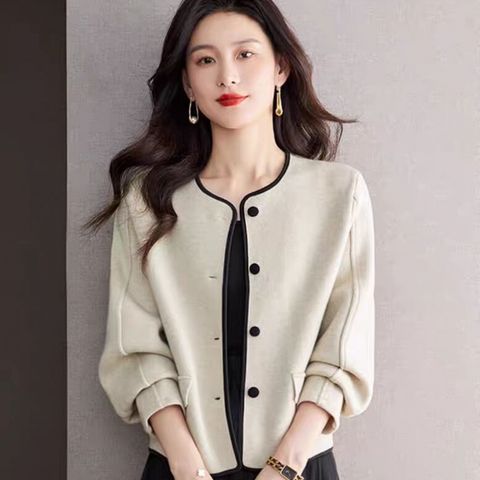 뉴욕멋쟁이 지미 라운드넥 라인 자켓 가디건, 아이보리, FREE
