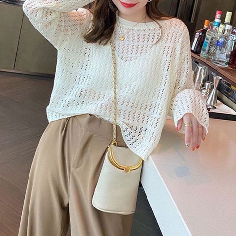 펀칭 편안한 그물 스웨터 이너 시원한 고급 트렌디 아우터 모던 여자 니트티, 흰색, 프리사이즈 권장 4...