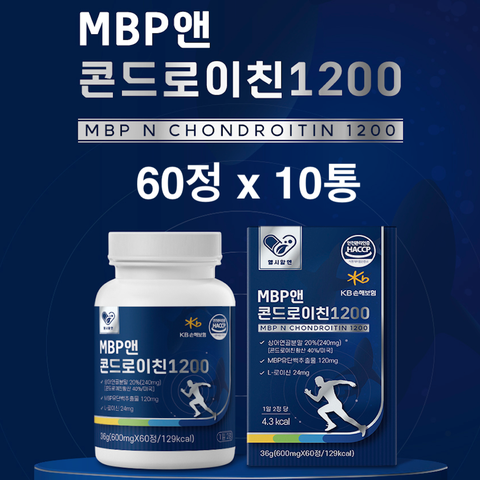 관절엔 콘드로이친 1200 저분자 상어연골분말 c6s 철갑상어 콘드로이친황산 뼈엔 엠비피 mbp 유단백추출물 가루 정 어골 칼슘 유청단백질 식약처인증 식약청인정 해썹 효능 추천, 60정, 10개