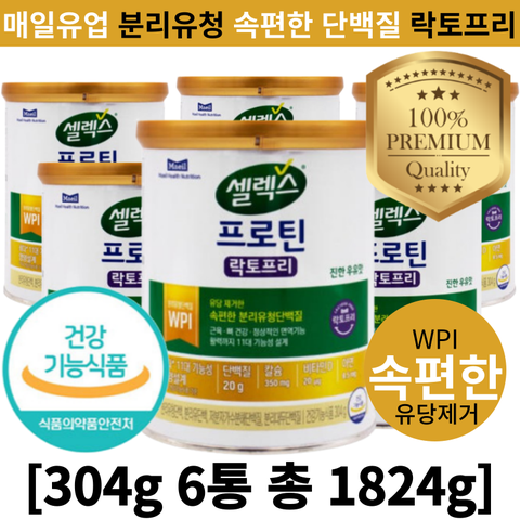 [NEW] 매일유업 셀렉스 코어프로틴 락토프리 속편한 단백질 분리유청 유당 제거 11대 기능 설계 사은품 304g, 6개