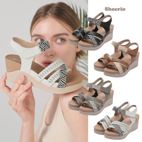 1만원 인하! 공영단독 5.5cm [슈리오] 천연소가죽 브리즈 밴딩 키높이 샌들