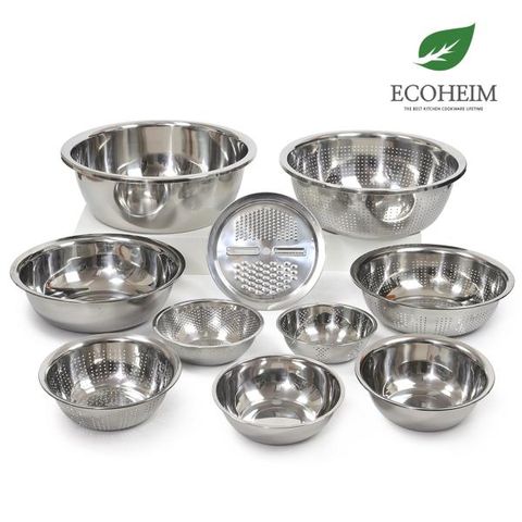 더 커진! 에코하임 스텐대야+채칼+채반 총 10종(대야, 믹싱볼, 채반, 채칼 풀세트)
