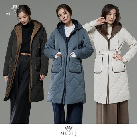 [메시제이] 후드 롱 퍼 패딩코트