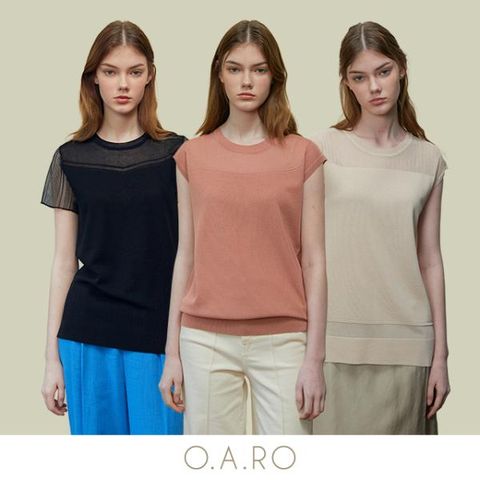 [오아로] 인견 블렌디드 슬리브리스 니트탑 3종