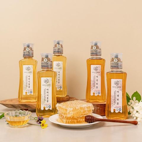 [100% 국내산] 아까시꽃꿀 3병 x 야생화꿀 2병(병당 500g), 총 2.5kg