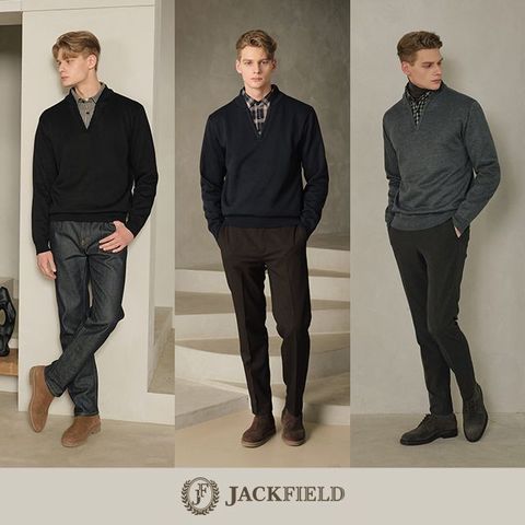 [잭필드] 남성 솔리드 밍크 본딩 레이어드 셔츠 니트 3종