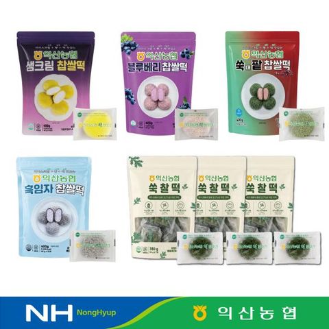 익산농협 생크림 찹쌀떡 세트(생크림+흑임자+쑥대팥+블루베리+쑥찰떡, 총 61개)