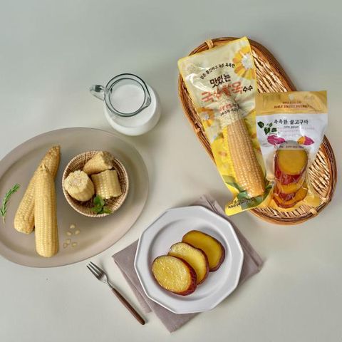바로먹는 옥수수, 고구마 세트(국산찰옥수수160g*9개 +꿀고구마슬라이스120g*10개)