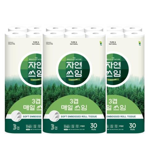 [자연쓰임] 매일쓰임 28미터 화장지 3팩 (90롤)