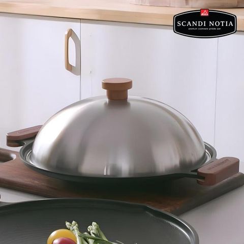 스칸디노티아 IH 그리들팬 세트(그리들+스텐돔뚜껑+우드손잡이+보관주머니 포함)
