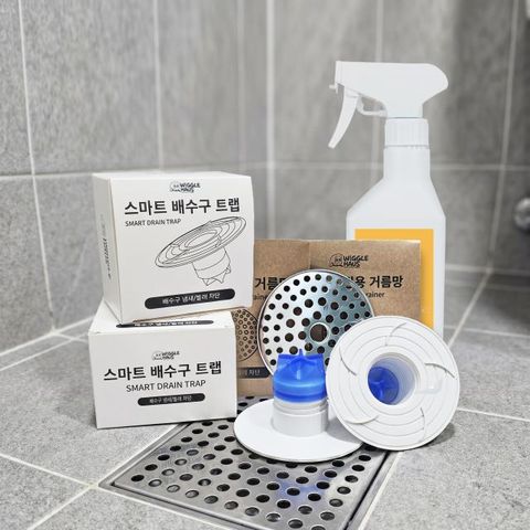기획특가 [위글하우스] 배수구트랩4개+304스텐망 4개+다목적세정제 400ml 2개