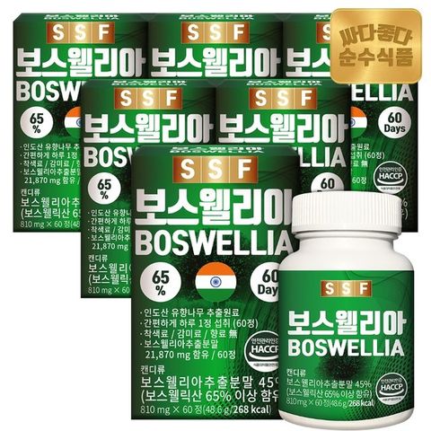 순수식품 보스웰리아 보스웰릭산65프로 6박스(360정) 12개월분 콘드로이친 초록입홍합 해조칼슘 마그네슙 비타민디 아연 우슬 울금