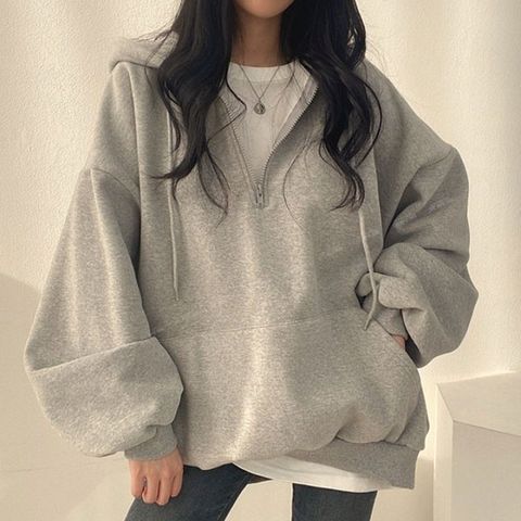 여성 오버핏 반집업 후드티 벌룬 데일리 티셔츠
